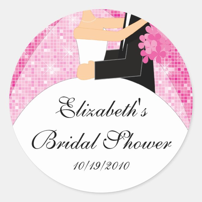 Bride Groom Bridal Shower Sticker Pink (Front)
