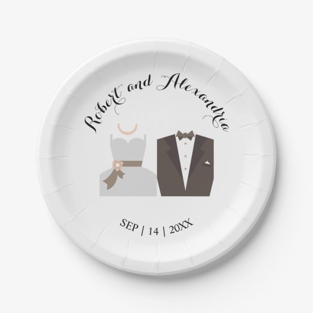 Bride & Groom Bridal Shower Wedding Reception Paper Plate (Front)