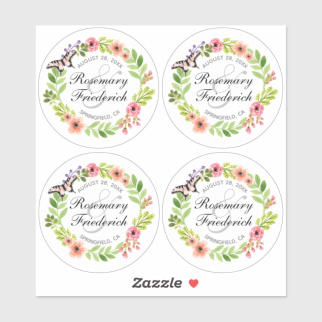 Bride & Groom Butterfly Wreath Round Plastic (Sheet)