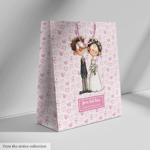 Bride Groom Cartoon Gift Bag Watercolor Funny