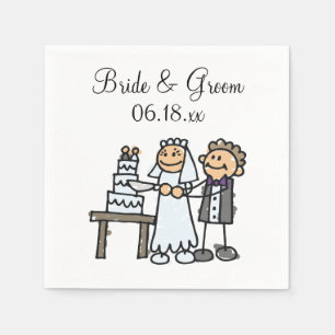 Bride Groom Cut Wedding Cake Together Paper Napkin