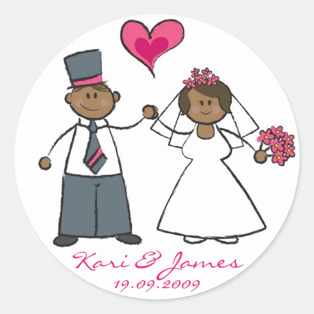 Bride & Groom Cute Couple Mr & Mrs Wedding Sticker (Front)