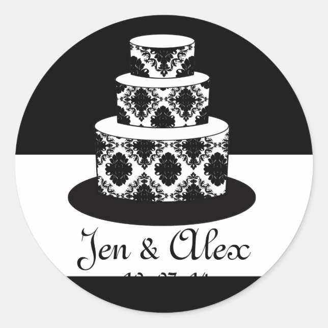 Bride Groom Damask Cake Wedding Favour Label (Front)