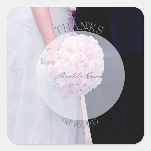 Bride & groom editable wedding-Thanks Square Sticker (Front)
