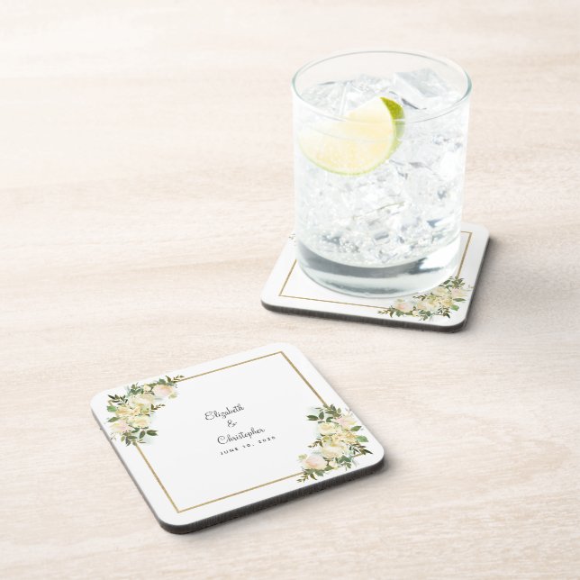 Bride & Groom Elegant Wedding Botanical Floral Coaster (Right Side)
