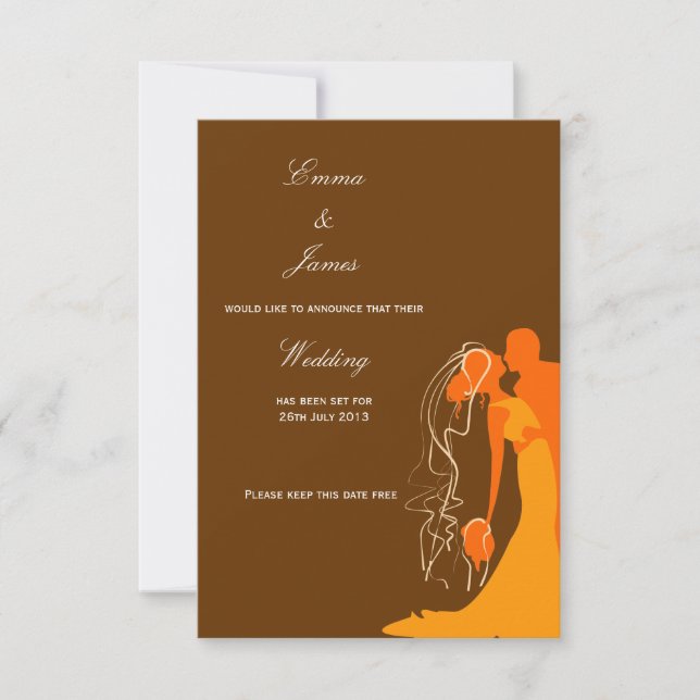 Bride & Groom Embrace Orange - Save the Date Invitation (Front)