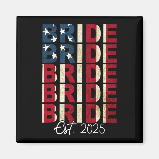 Bride Groom Est. 2025 Us Flag Just Married Couples Magnet (Front)