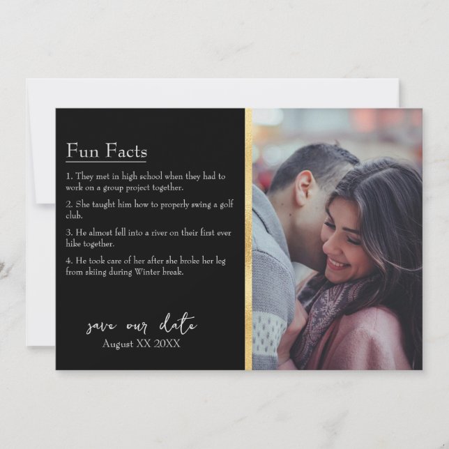 Bride & Groom Facts Photo on Black Invitation (Front)
