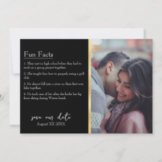 Bride & Groom Facts Photo on Black Invitation