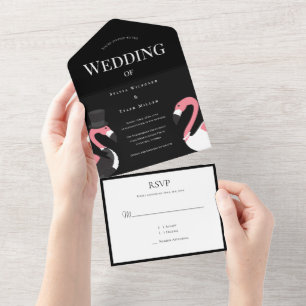 Bride Groom Flamingo Wedding All In One Invitation