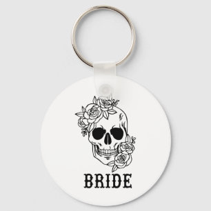 Bride Groom Floral Skull Halloween Wedding Bachelo Keychain