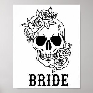 Bride Groom Floral Skull Halloween Wedding Bachelo Poster