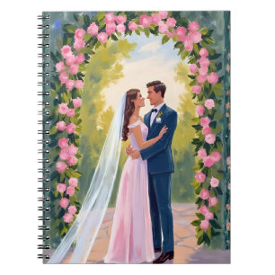 Bride & Groom Garden Arch Floral Wedding Painted Notebook