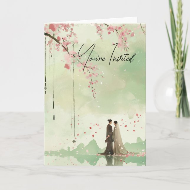 Bride & Groom Green Theme Wedding Invitation (Front)