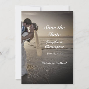 Bride & Groom Greyed Sunset Beach Save the Date