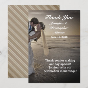 Bride & Groom Greyed Sunset Beach Thank You Card