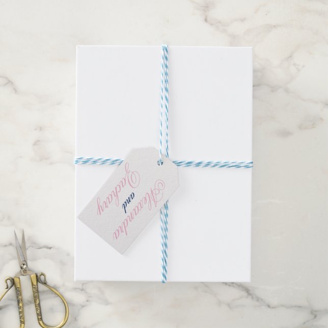 Bride, Groom & Hashtag Wedding Gift Tag Blush Pink (With Twine)