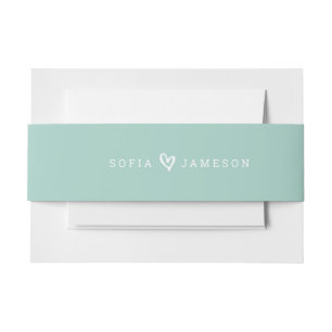 BRIDE & GROOM HEART simple modern type pastel mint Invitation Belly Band