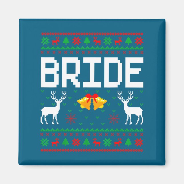 Bride groom married couple ugly christmas sweater  magnet (Front)