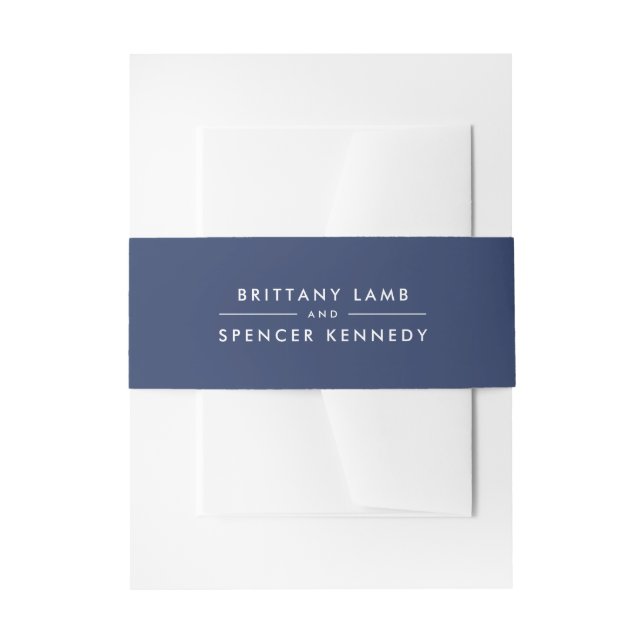 BRIDE & GROOM modern stylish navy blue white Invitation Belly Band (Front Example)