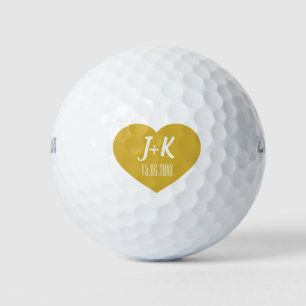 Bride Groom Monogram Gold Heart Golf Balls