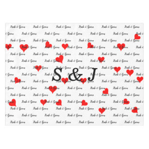 Bride Groom Monogram Typography Red Hearts  Tablecloth