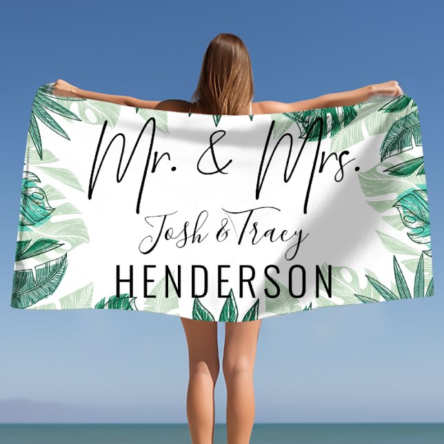 Bride & Groom, Mr and Mrs, Anniversary, Engagement Beach Towel (Bride & Groom, Mr and Mrs, Anniversary, Engagement Beach Towel)