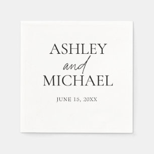Bride & Groom Name Minimal Black White Script Date Napkin