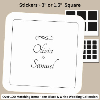 Bride & Groom Names Black White Infinity Scroll, Square Sticker