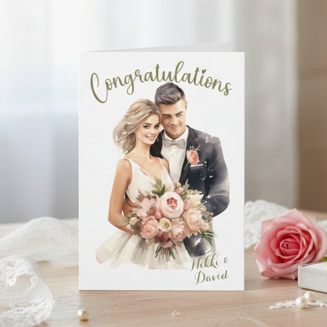 Bride & Groom Names Custom Wedding Congratulations Card (Bride & Groom Names Custom Wedding Congratulations Card)