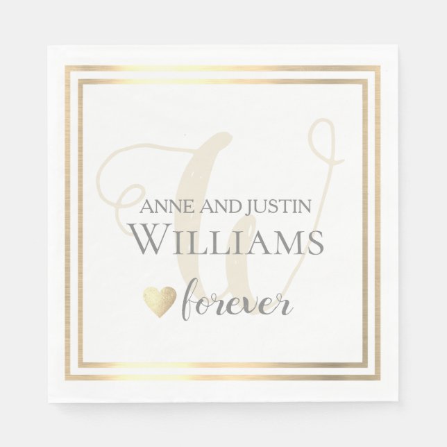bride groom names/surname love forever wedding napkin (Front)