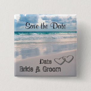 Bride & Groom Names Written in the Sand 2 Inch Square Button