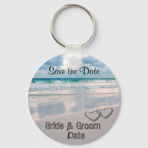 Bride & Groom Names Written in the Sand Keychain