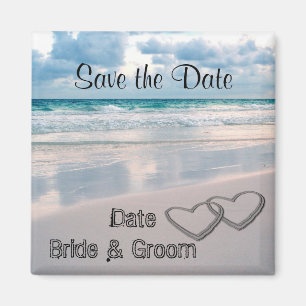 Bride & Groom Names Written in the Sand Magnet