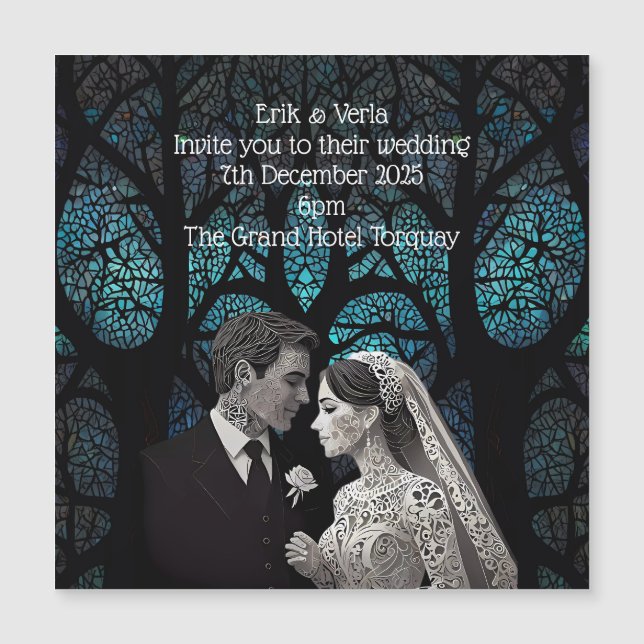 Bride & Groom on a Tree of Life Background  Magnetic Invitation (Front)