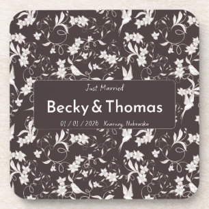 Bride & Groom on dark floral Wedding Party Coaster