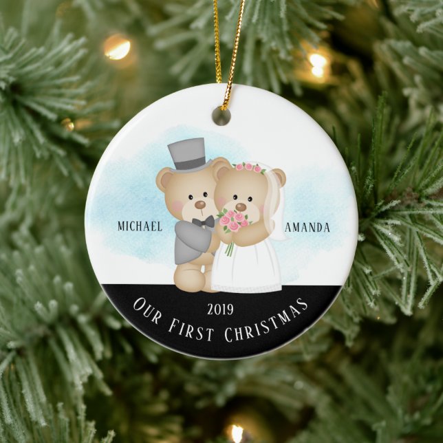 Bride & Groom Our First Christmas Ceramic Ornament (Tree)