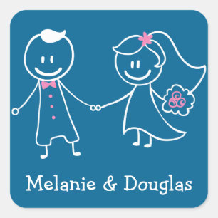 Bride & Groom Personalized Blue Wedding Stickers