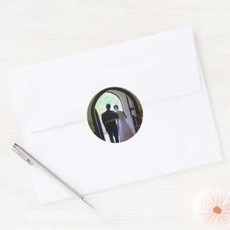 Bride Groom Photo Just Married Leaving Church Classic Round Sticker