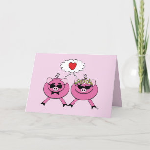 Bride & Groom Pig Wedding Congratulations Card