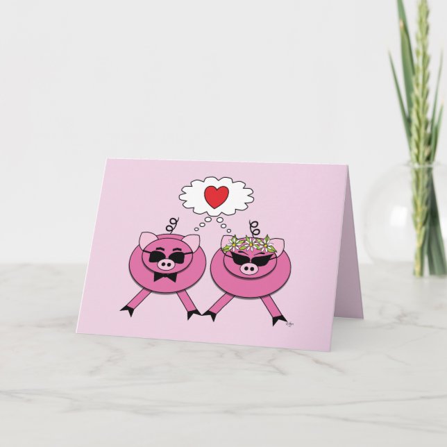 Bride & Groom Pig Wedding Congratulations Card (Front)
