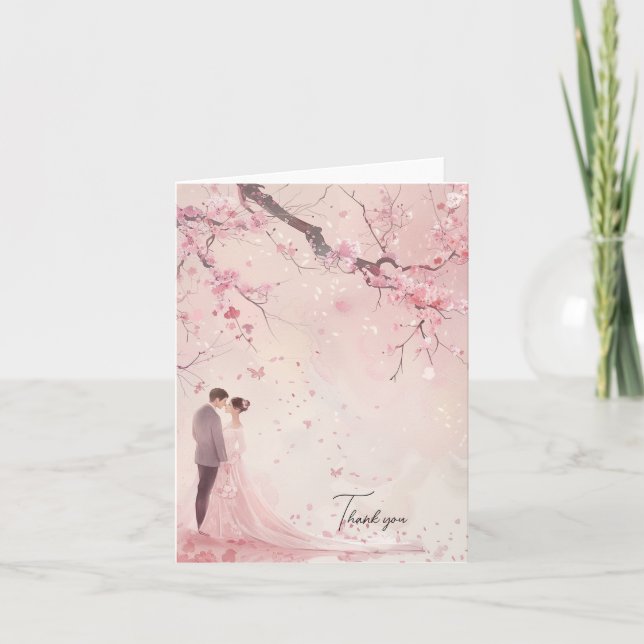 Bride & Groom Pink Theme Wedding Thank You Card (Front)