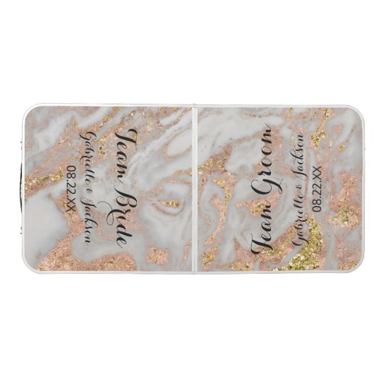 Bride & Groom Rose Gold Marble Swirl Wedding Ping Pong Table