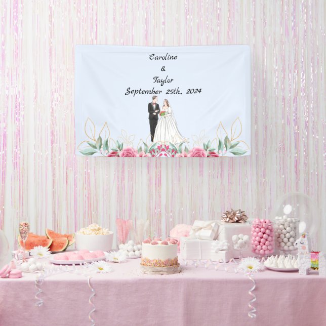 Bride, Groom & Roses wedding party Banner (Party)