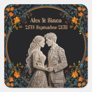Bride & Groom Royal Classic Square Sticker