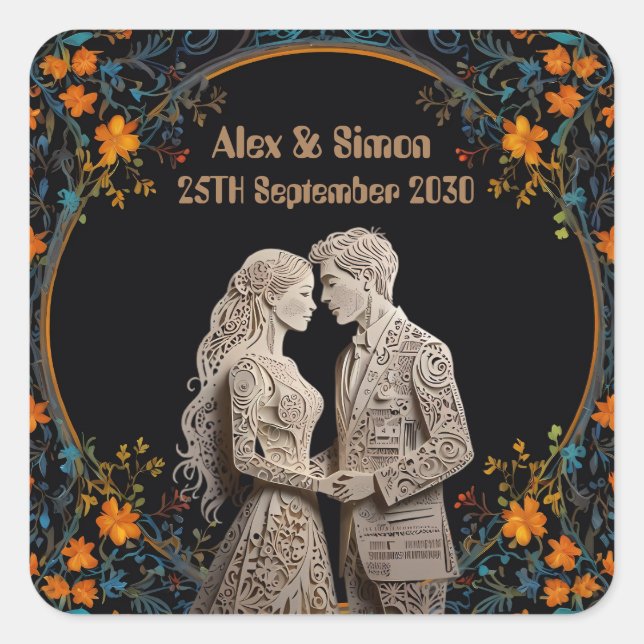 Bride & Groom Royal Classic Square Sticker (Front)