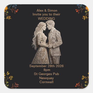 Bride & Groom Royal Classic Square Sticker