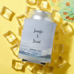 Bride groom rustic mountain beach wedding can cooler