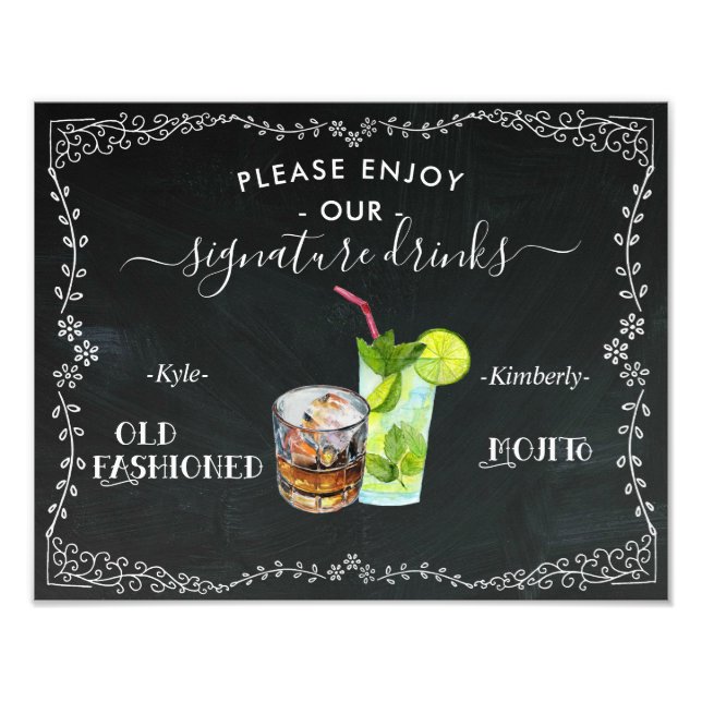 Bride & Groom Signature Drink Chalkboard Sign (Front)