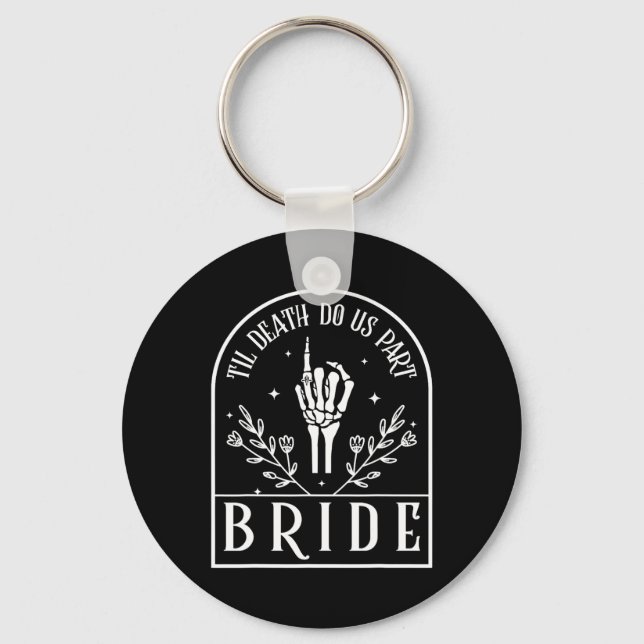 Bride Groom Skeleton Gothic Halloween Engagement W Keychain (Front)